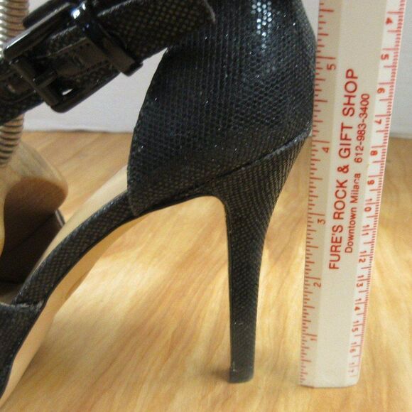 MICHAEL KORS Black Sparkle Strappy Heels Womens Sz 9 Peep Toe Glitter Sandals - Picture 9 of 12